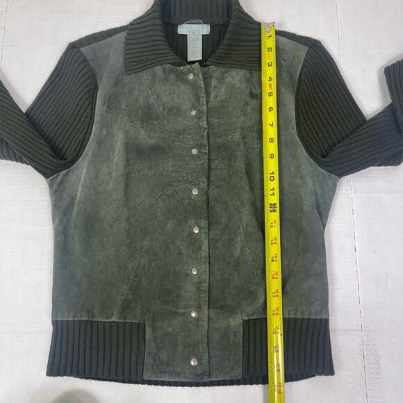 Vintage Suede Silk Wool Jacket Cardigan Jacket L Olive Green Y2K Bella Swan - Picture 12 of 14